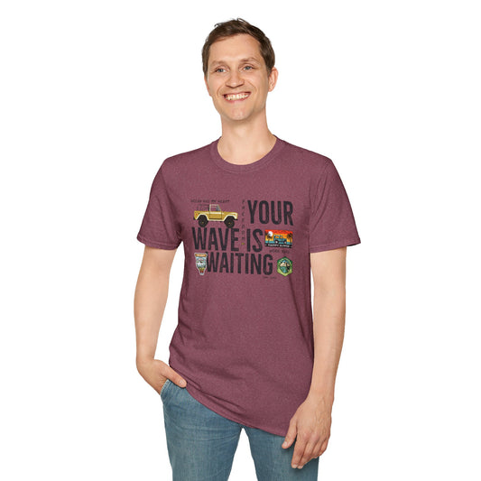 Surf-Inspired Unisex T-Shirt - Your Wave is Waiting, Beachwear, Summer Outfit, Vacation Essentials, Surfing Gift